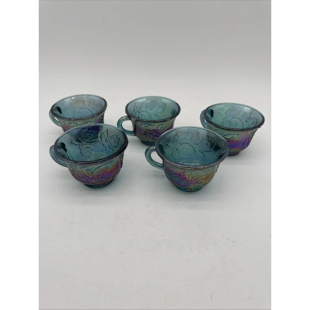 Vintage Carnival Glass Harvest Grape Design Tea Cups Set of 5